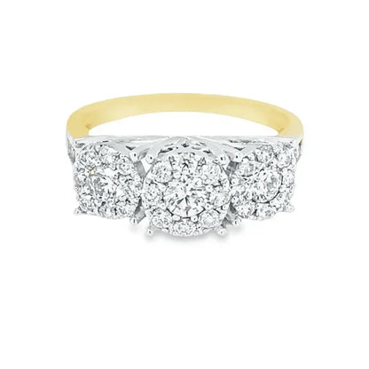 1.00 Ct TDW Diamond 10K Yellow And White Gold Past Present and Future Illusion Large Ring