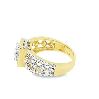 0.90 Ct TDW Diamond 14K Yellow And White Gold Special Halo Engagement Ring