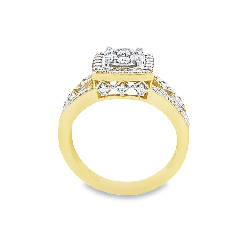 0.90 Ct TDW Diamond 14K Yellow And White Gold Special Halo Engagement Ring