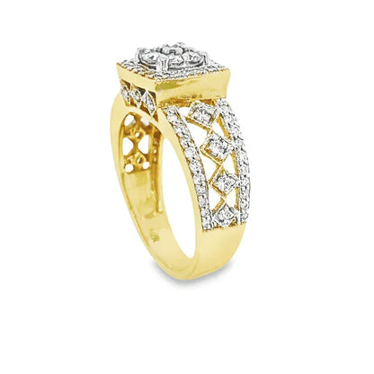 0.90 Ct TDW Diamond 14K Yellow And White Gold Special Halo Engagement Ring