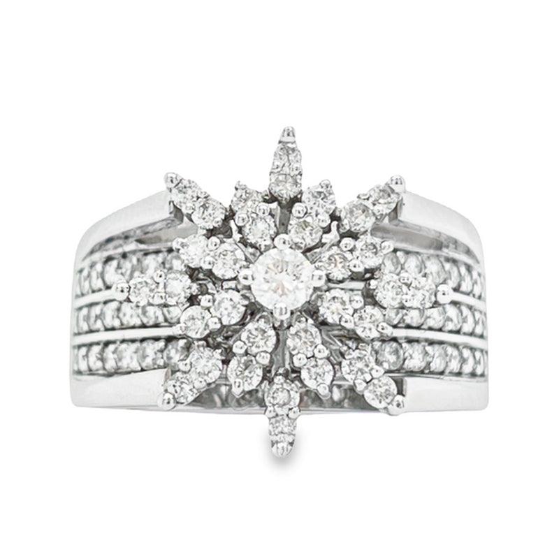 1.00 Ct TDW Diamond 10K White Gold Star Burst Special Ring