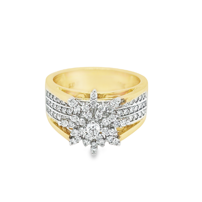 1.00 Ct TDW Diamond  10K Yellow Gold Star Burst Special Ring