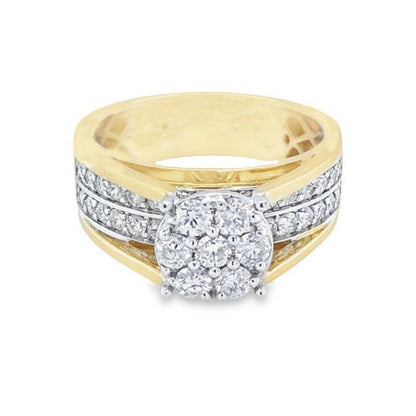 10K Yellow and White 1.00TDW Diamond Imperial Illusion Head Bridal Ring