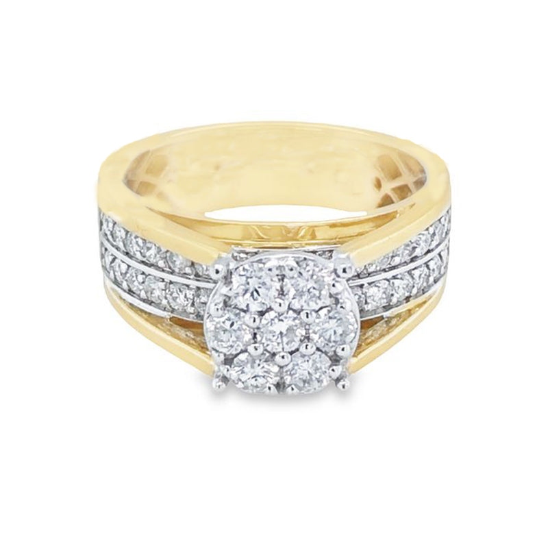10K Yellow and White 1.00TDW Diamond Imperial Illusion Head Bridal Ring