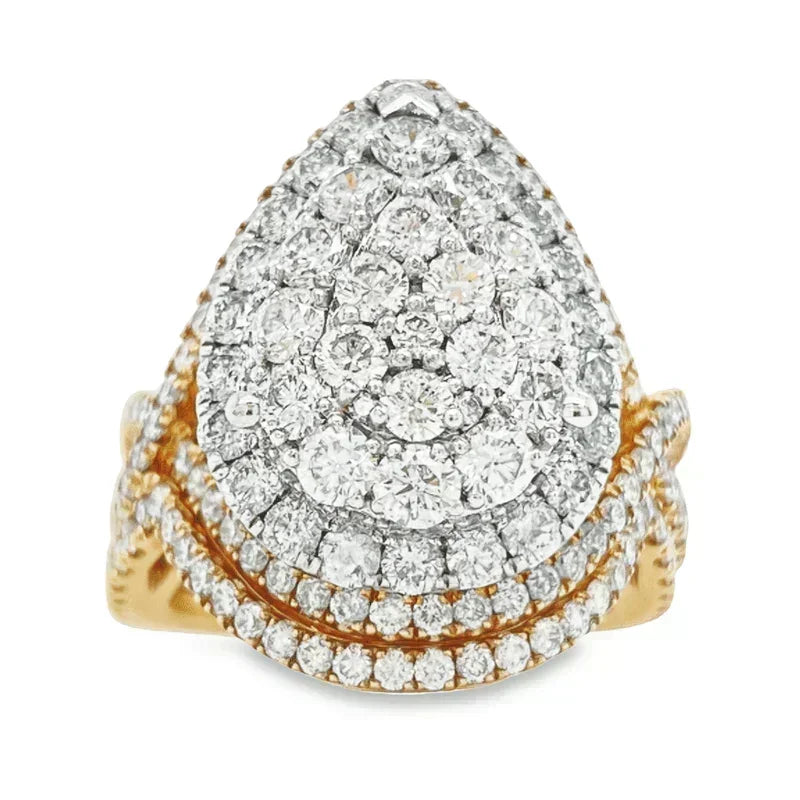10K Yellow and White Gold 3.70TDW Diamond Pear Shape Halo Engagement Ring