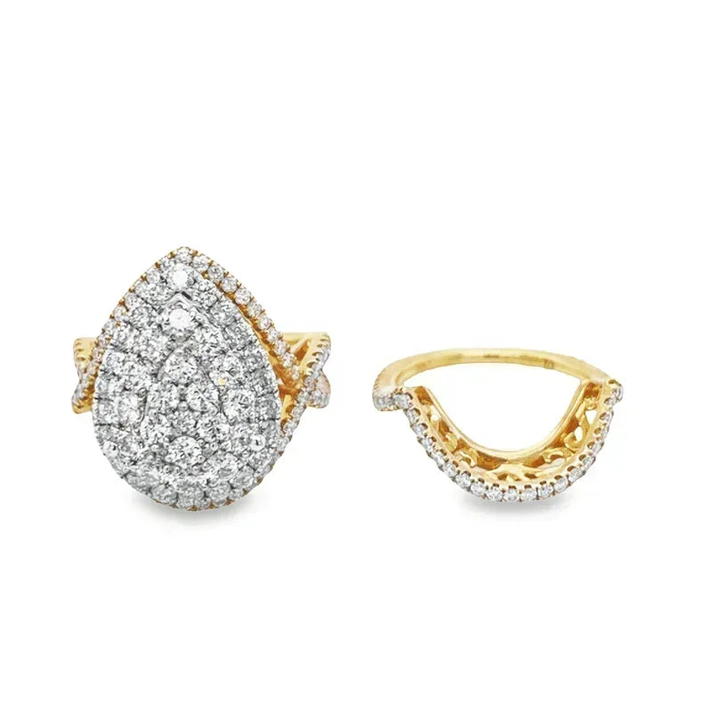 10K Yellow and White Gold 3.70TDW Diamond Pear Shape Halo Engagement Ring