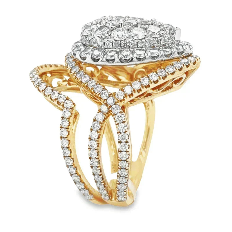 10K Yellow and White Gold 3.70TDW Diamond Pear Shape Halo Engagement Ring