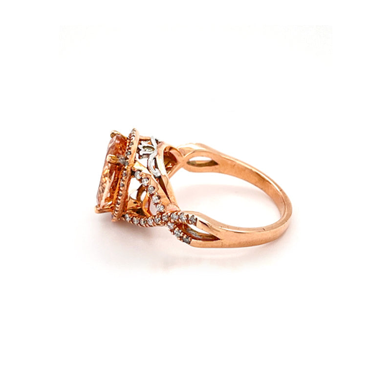 10K Rose Gold 0.45TDW Diamond And Oval Cut Morganite Halo Solitaire Ring