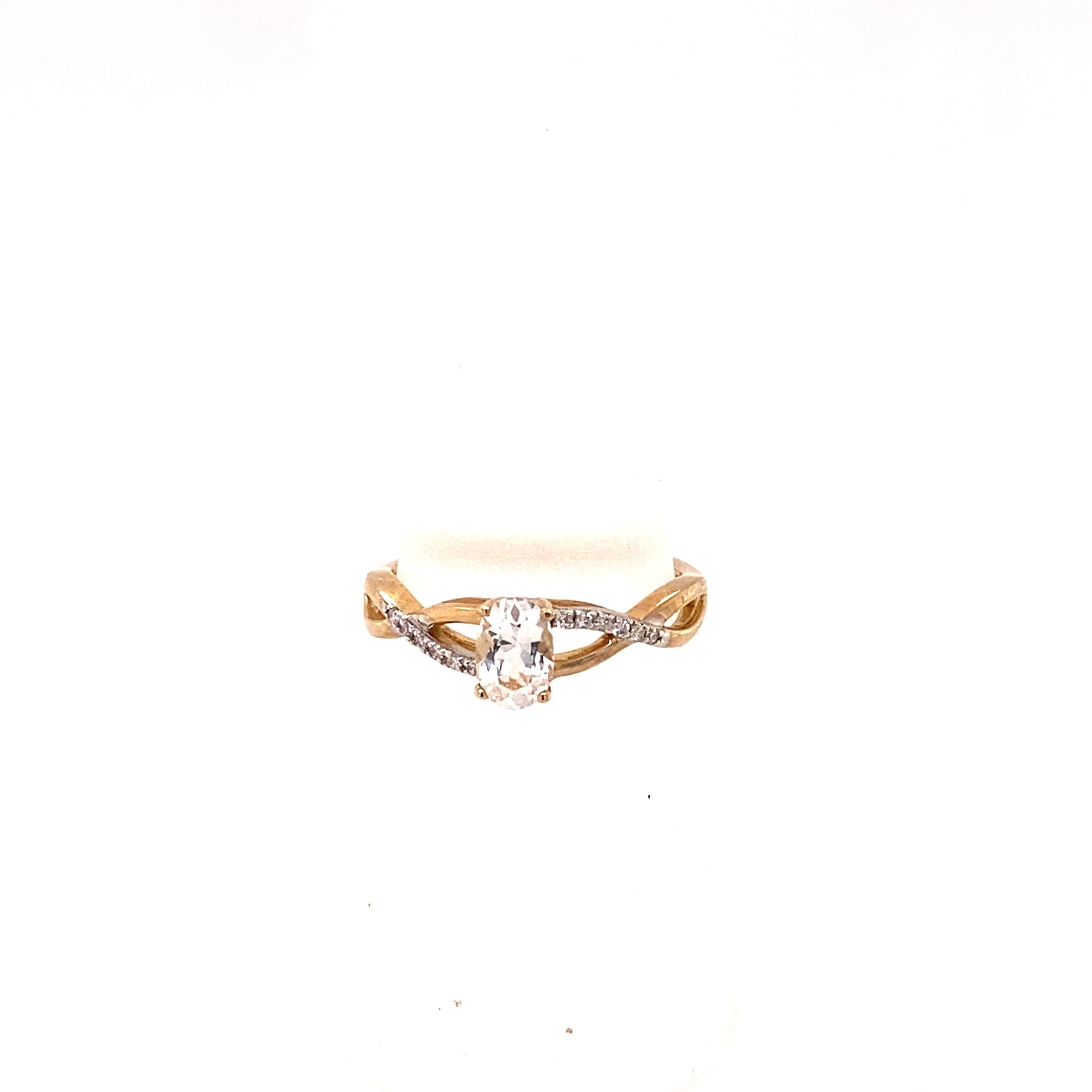 10K Yellow Gold 0.05TDW Diamond Accent And White Topaz April BirthStone Ring