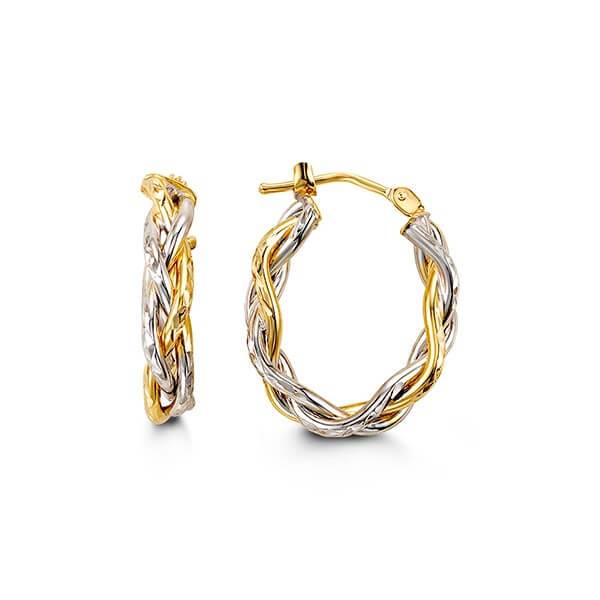 10K Yellow And White Gold Twisted Hoop Earrings
