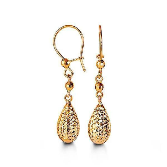 10K Yellow Gold Long Pear Drop Earrings