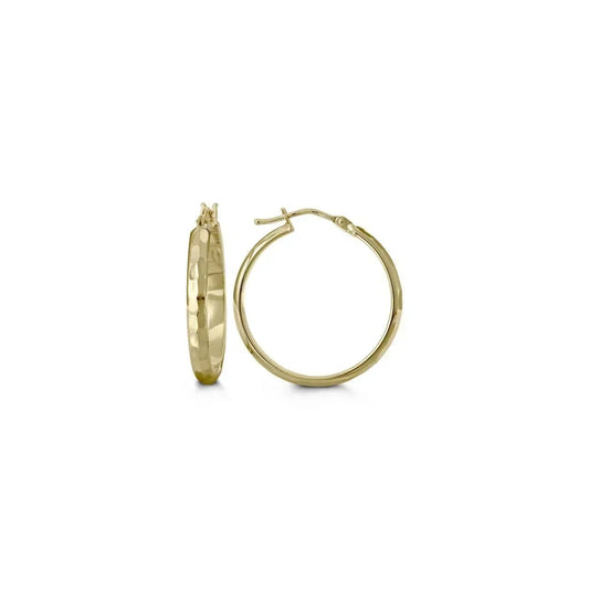 10K Yellow Gold Beaten Gloss Finish Hoop Earring