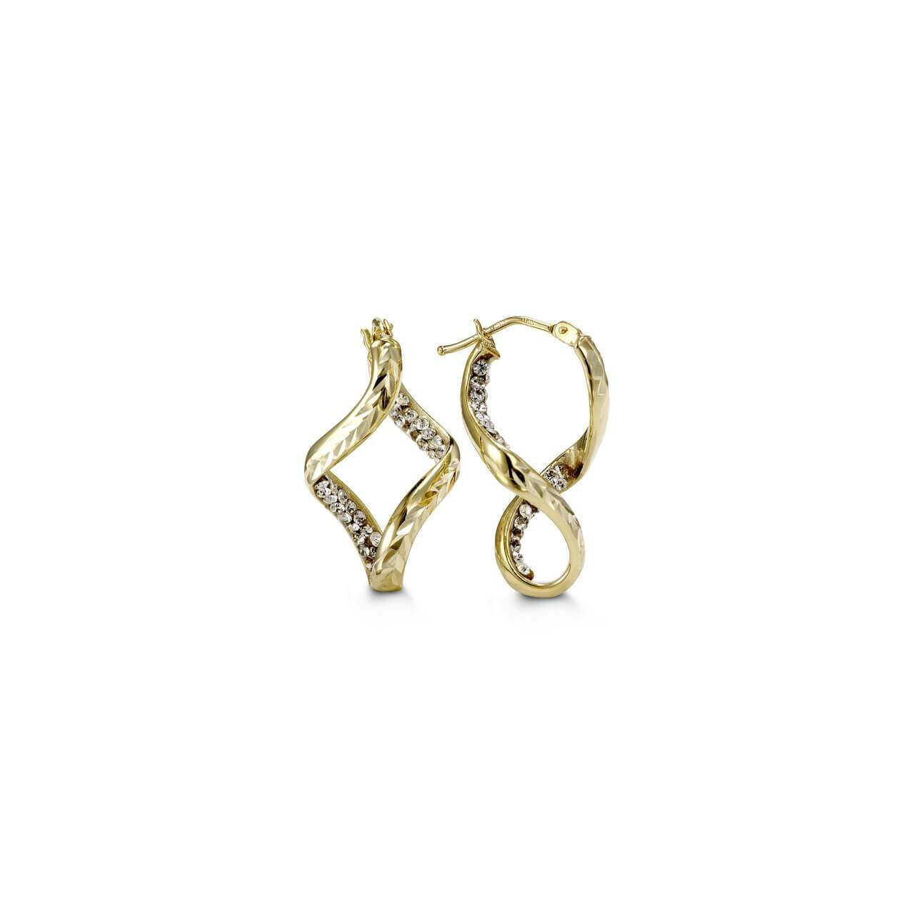 10K Yellow Gold Cz Infinity Style Hoop Earrings