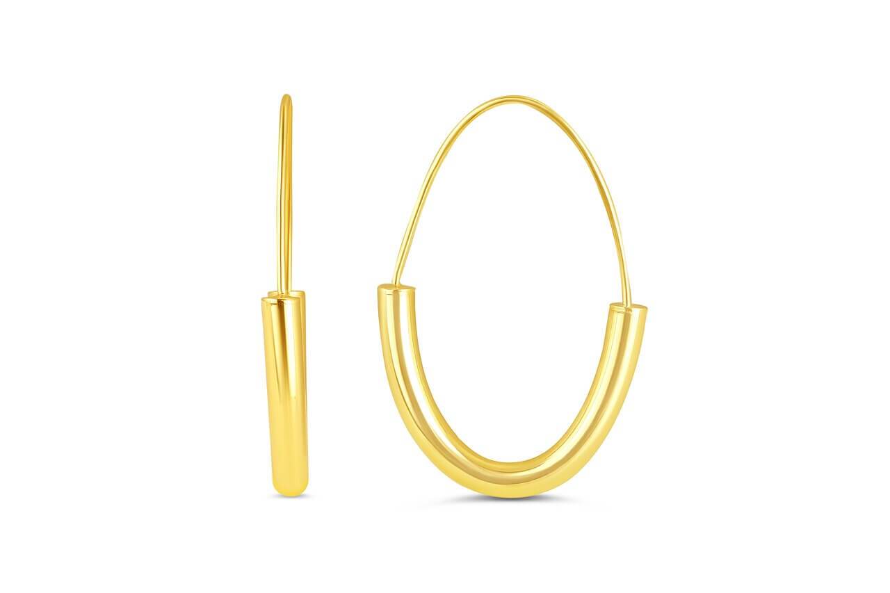 10K Yellow Gold Basket Look Hoop Earrings