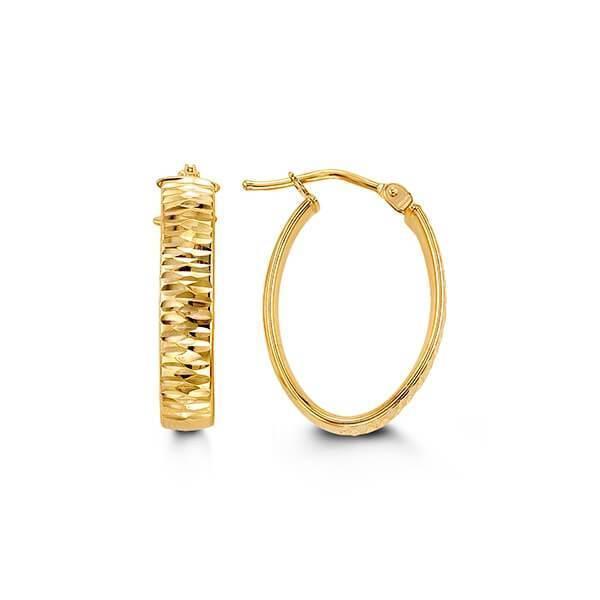 10K Yellow Gold Oval Laser Cut Hoop Earrings