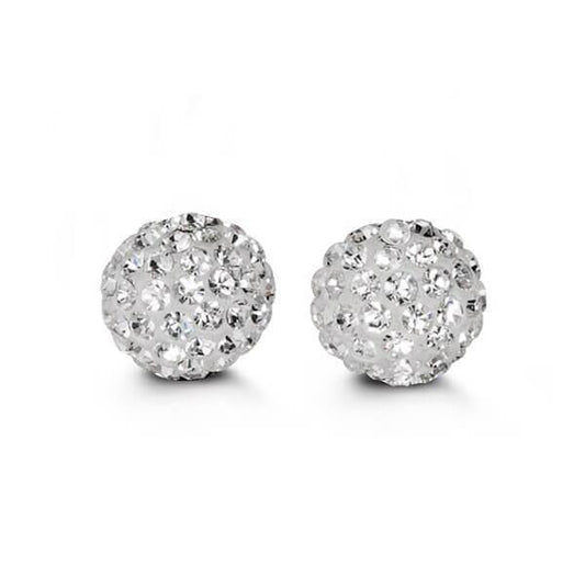 10K White Gold Cz Glitter Ball 10mm Stud Earrings