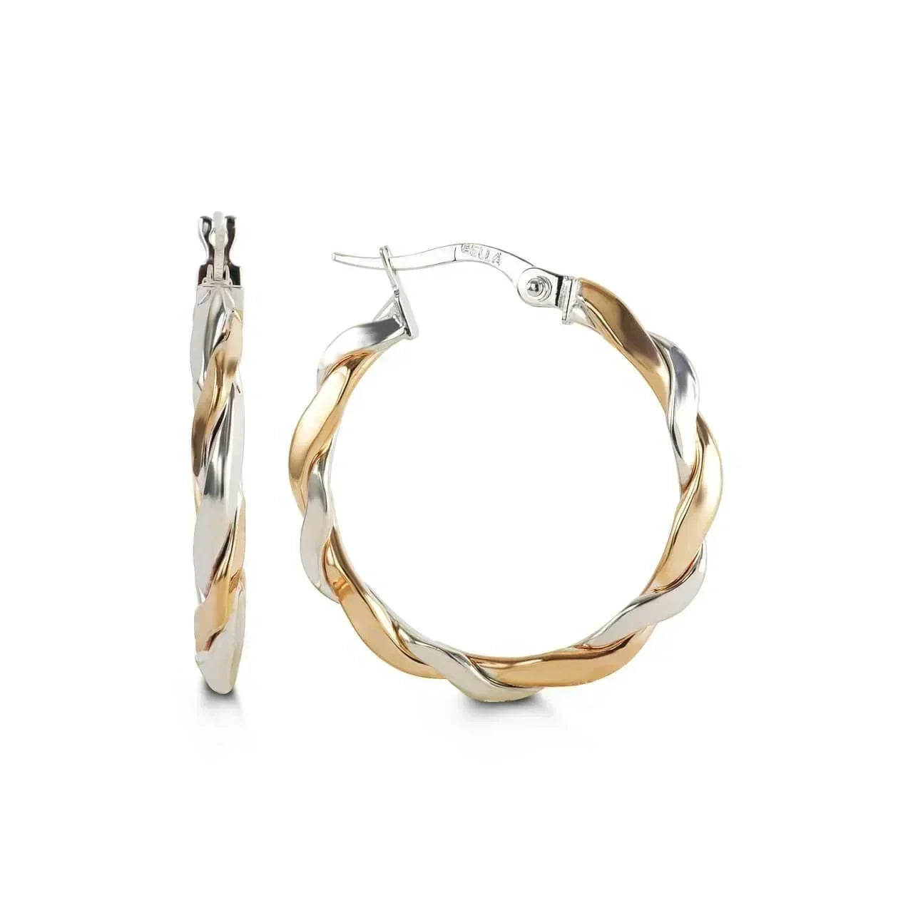 10K White And Rose Gold Twist Hoop Earrings