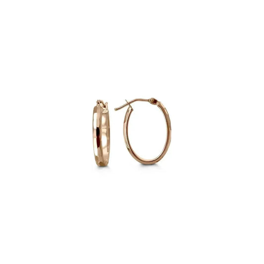 10K Rose Gold Oval Geometric Pattern Hoop Earrings