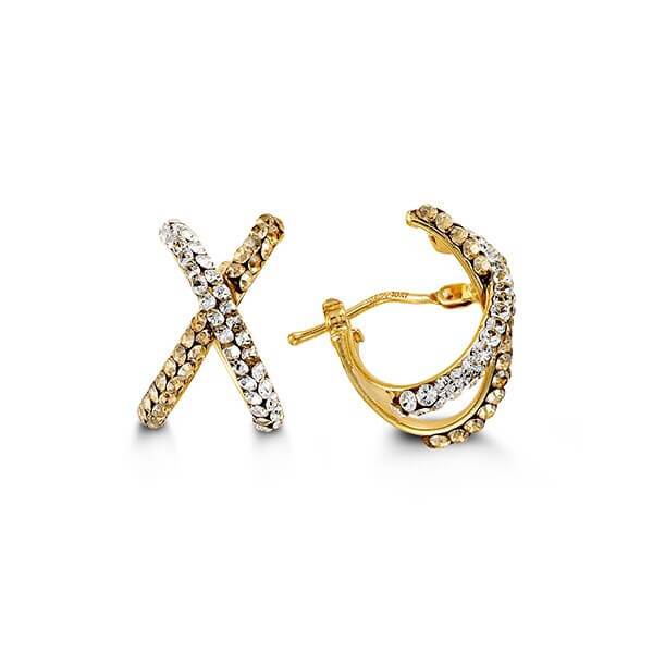 10K Yellow And White Gold Cz "X" Earrings