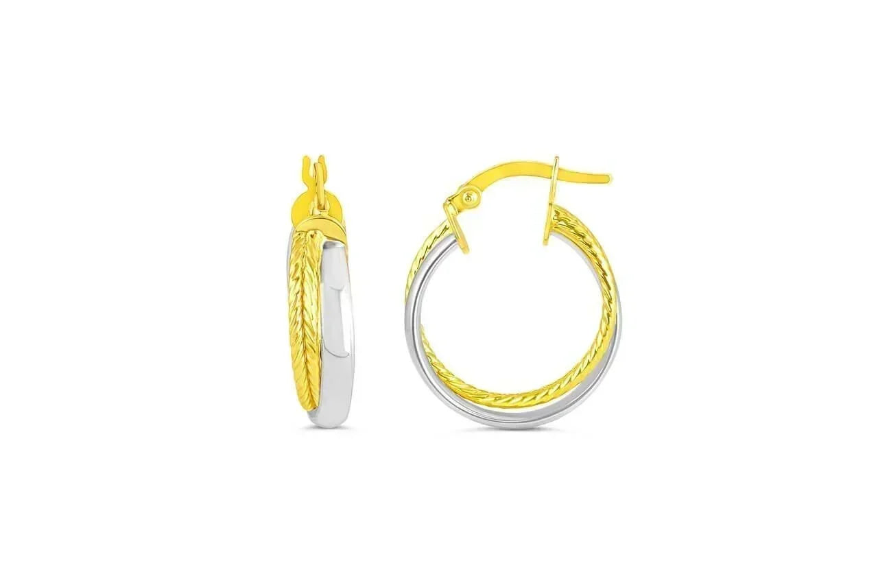 10K White And Yellow Gold Fancy Hoop Earrings