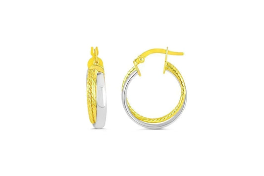 10K White And Yellow Gold Fancy Hoop Earrings