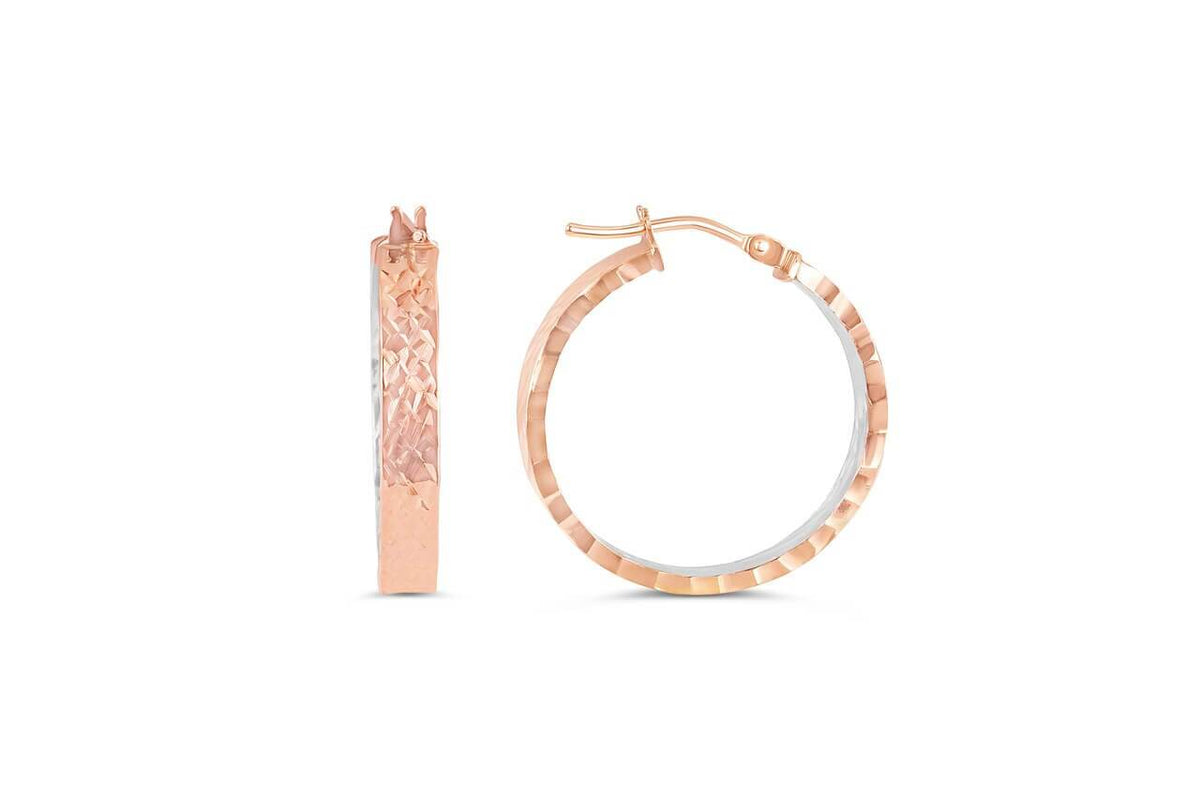 10K Rose And White Gold Flat Front Hoop Earrings