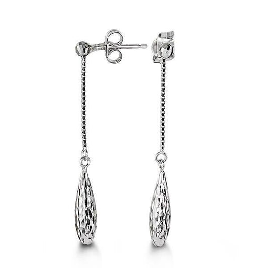 10K White Gold Long Fancy Pear Drop Stud Earrings