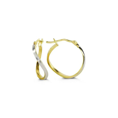 10k White and Yellow Gold Fancy Hoop Earrings