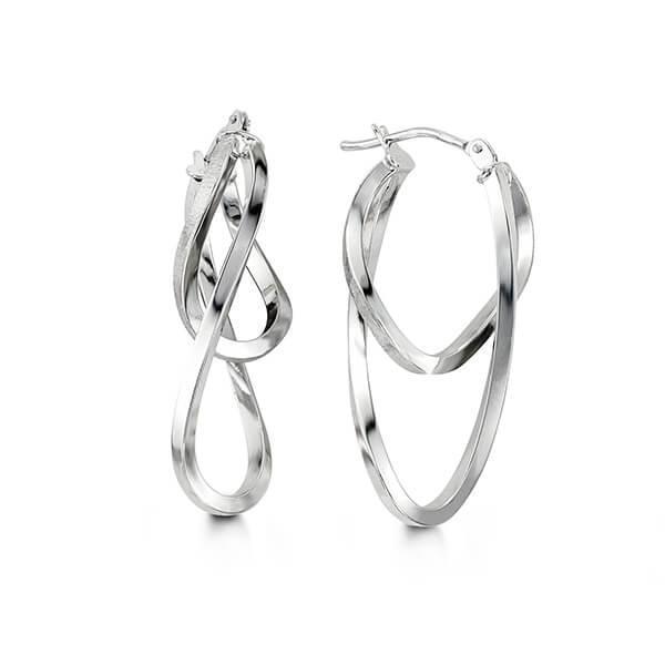 10K White Gold Fancy Hoop Earrings
