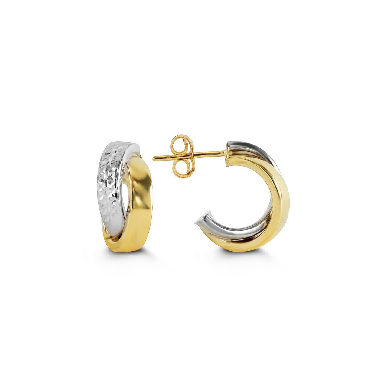 10K White And Yellow Gold X Style C Shape Stud Earrings