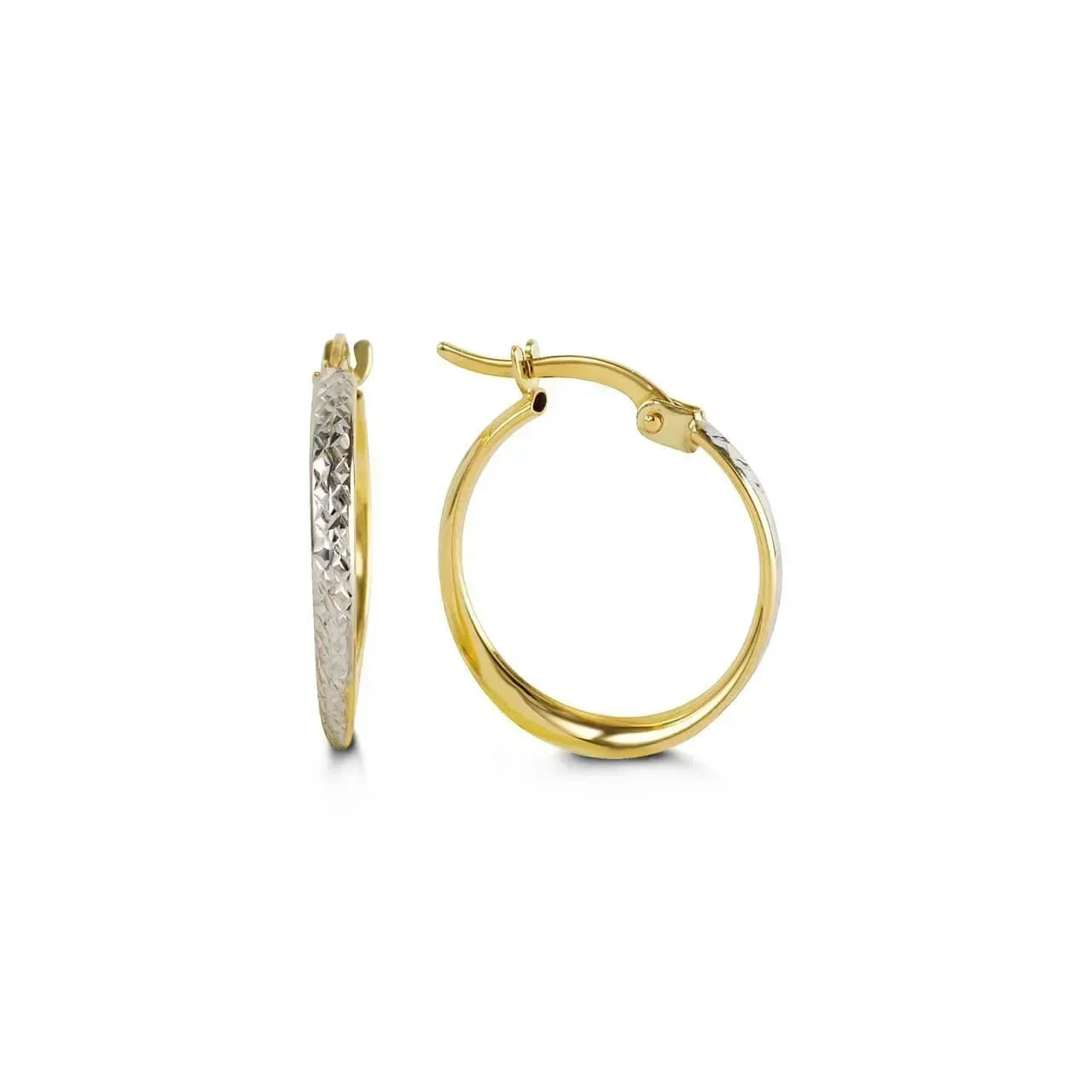 10k White and Yellow Gold Fancy Hoop Earrings