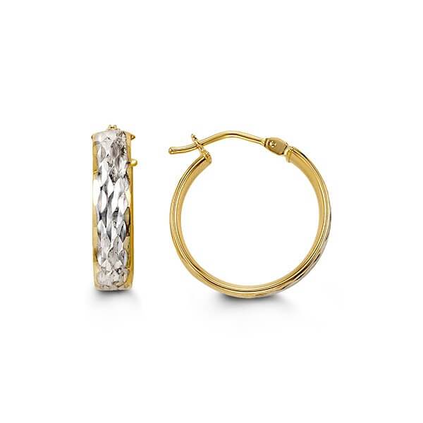 10K White And Yellow Gold Fancy Broad Hoop Earrings