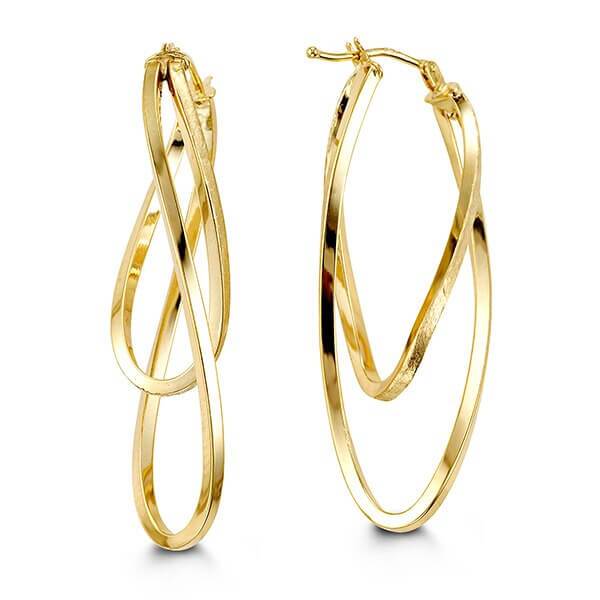 10K Yellow Gold Fancy Two Loop Hoop Earrings