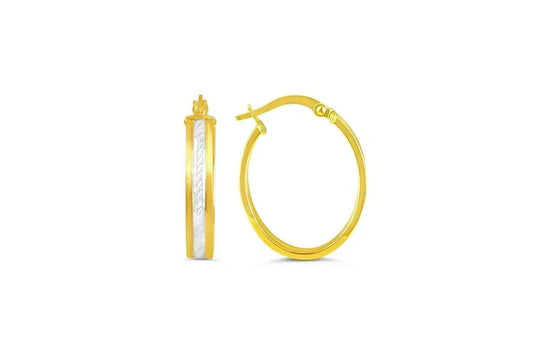 10K Yellow And White Gold Classic Oval Broad Hoop Earrings