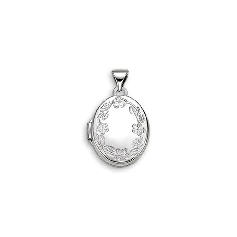 10K White Gold Oval Locket With Floral Filligry