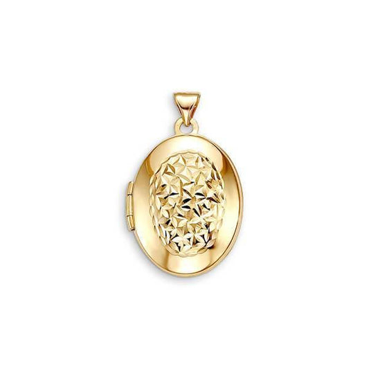 10K Oval Locket With Oval Laser Cut Floral Pattern