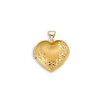 10K Yellow Gold Heart Shaped Etched Locket with Satin Finish