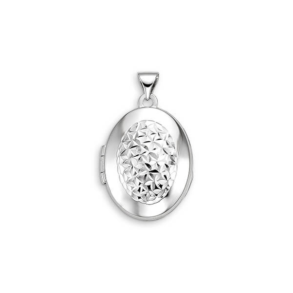 10K White Gold Oval Locket With Floral Pattern