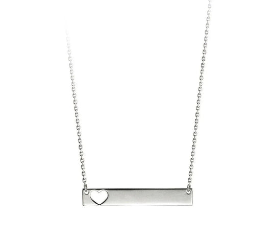 10K White Gold Horizontal Heart Bar Necklace
