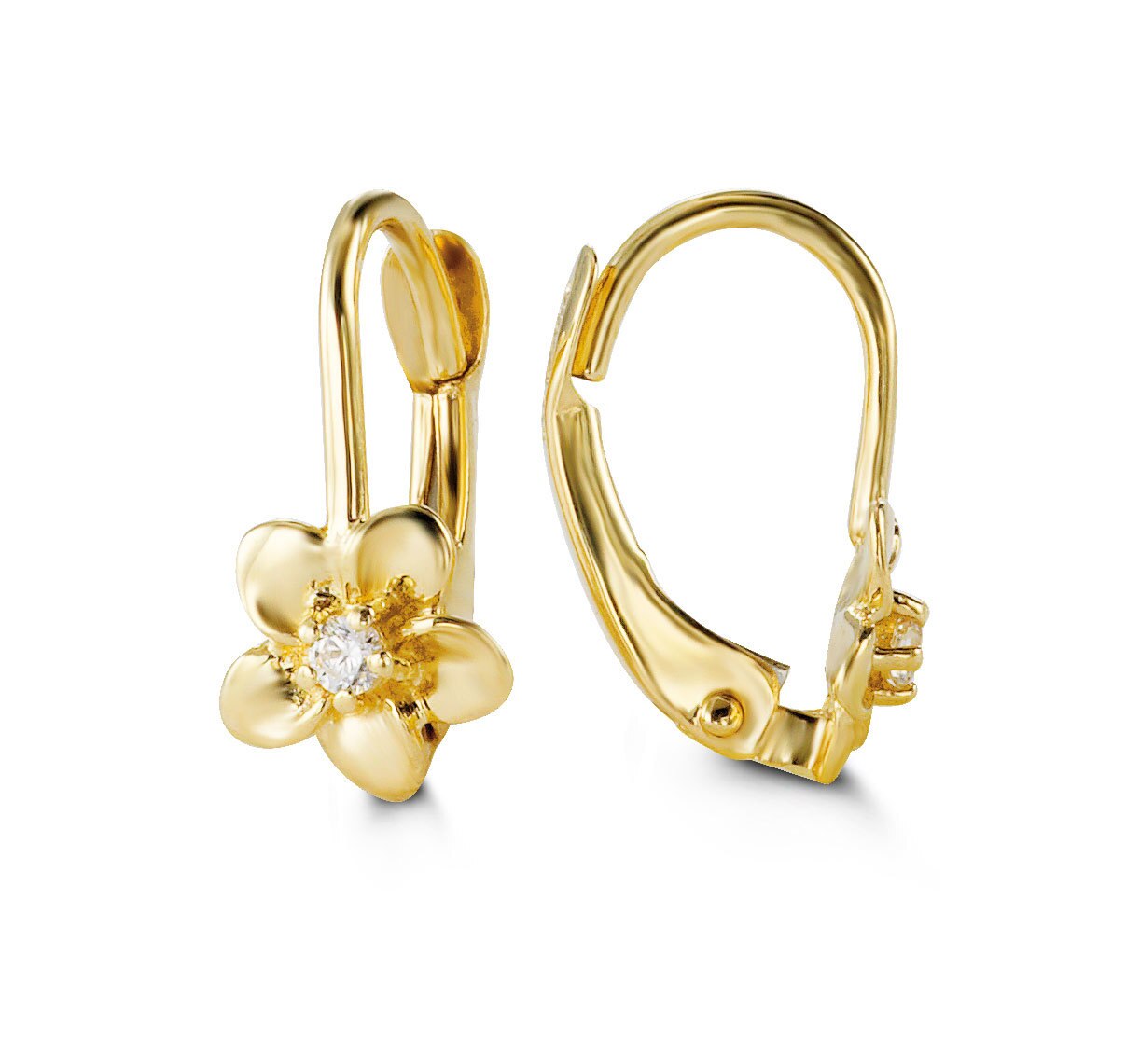 10K Yellow Gold Flower Shape CZ Baby Earrings