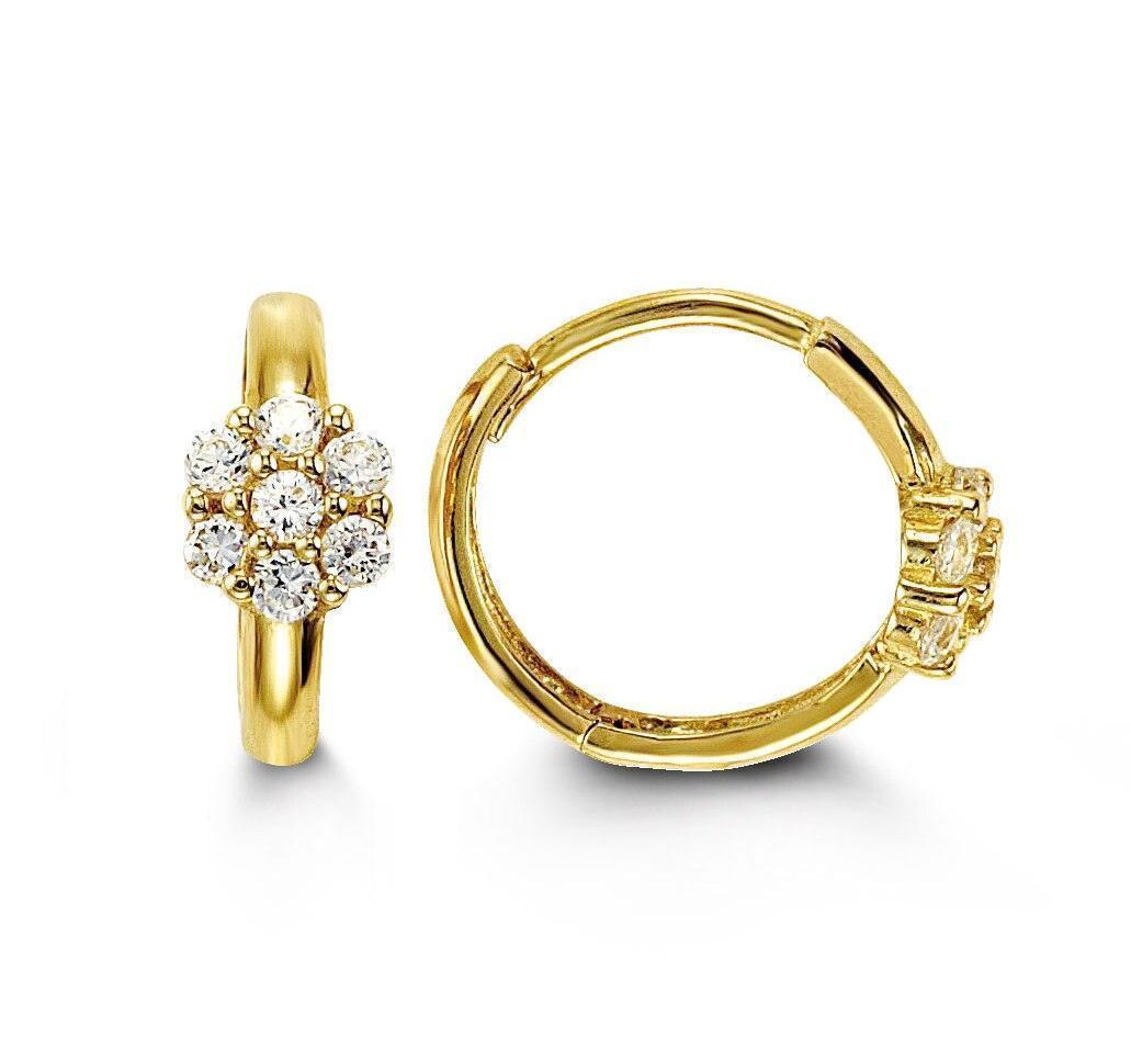 14K Yellow Gold Flower Shape CZ Baby Huggies