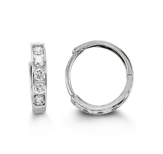 14k White Gold CZ Baby Huggies
