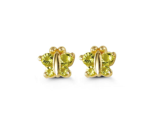 14k Yellow Gold Butterfly Shape Green CZ Baby Earrings