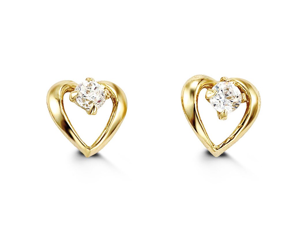 14k Yellow Gold Heart Shape CZ Baby Earrings