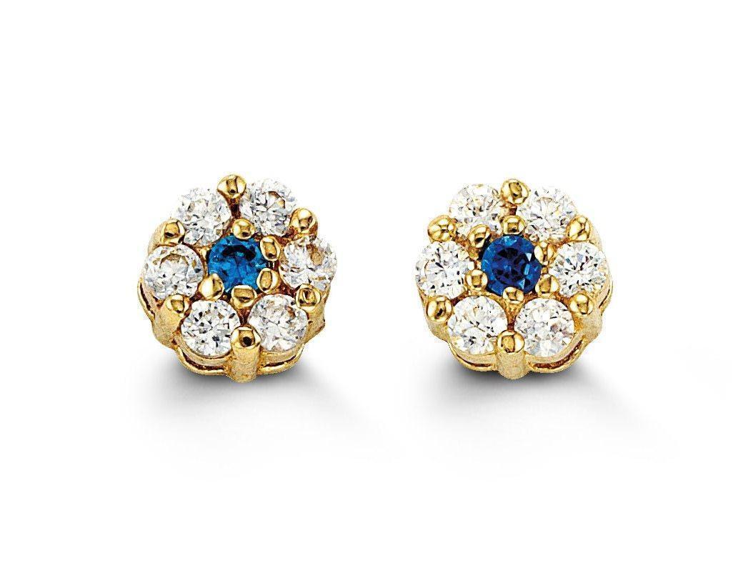 14K Yellow Gold Flower Shape CZ Baby Earrings