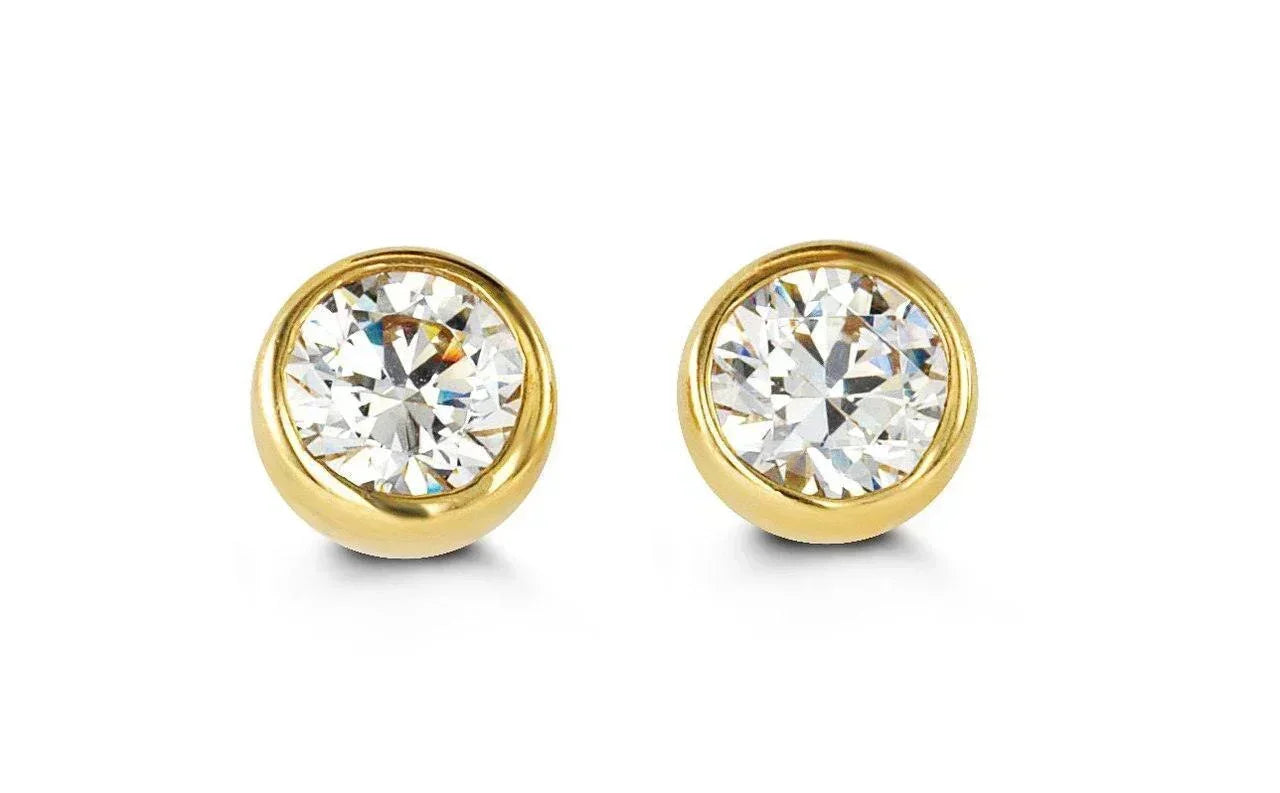 14k Yellow Gold CZ Bezzel Studs Earrings