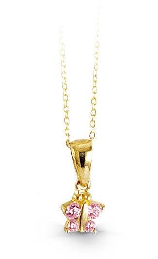 10k Yellow Gold Butterfly Shape Pink CZ Baby Pendant