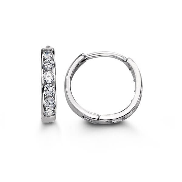 14K White Gold Huggies With Cz
