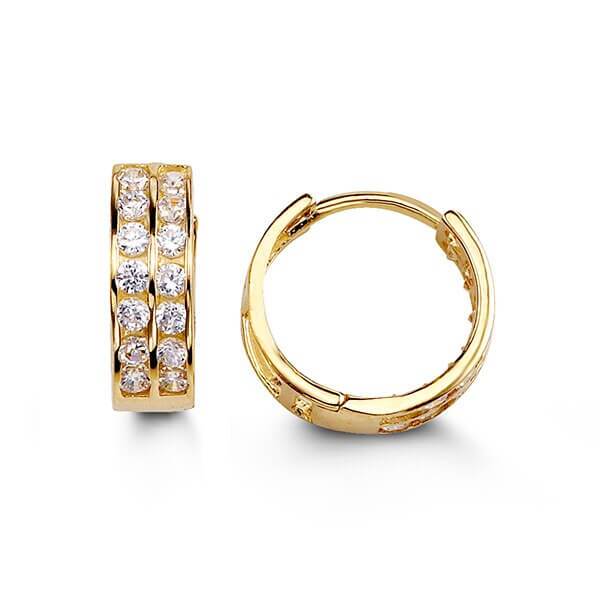 14K Yellow Gold 2 Row Cz Huggies