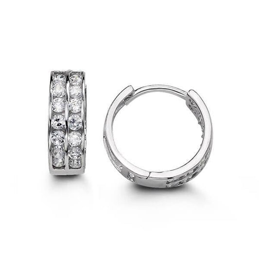 14k White Gold 2 Row CZ Huggies